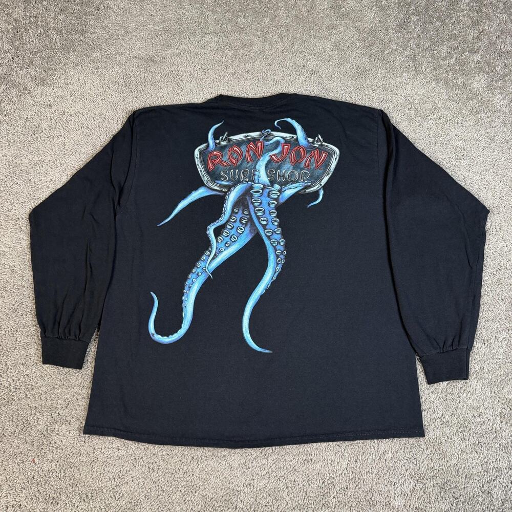 Ron Jon Surf Shop Shirt Mens XL Black Octopus Graphic Crew Neck Long Sleeve
